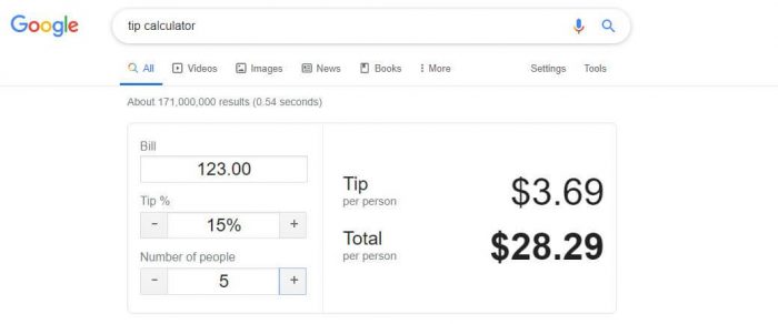 Google tip calculator